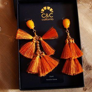 C & C Howlite Stone & Tiered Tassel Post Earrings